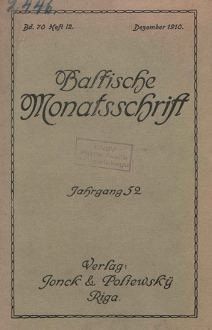 Baltische Monatsschrift ; 12 1910-12