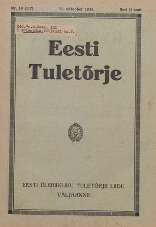 Eesti Tuletõrje : tuletõrje kuukiri ; 10 (117) 1934-10-11