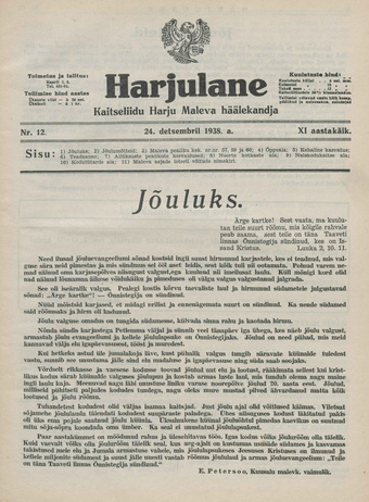 Harjulane : Kaitseliidu Harju Maleva häälekandja ; 12 1938-12-24