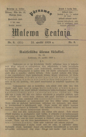 Pärnumaa Maleva Teataja ; 8 (12) 1929-04-25