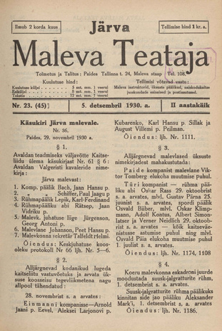 Järva Maleva Teataja ; 23 (45) 1930-12-05