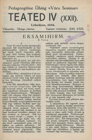 Pedagoogiline Ühing "Võru Seminar" : teated ; IV (XXII) 1934-05