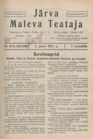 Järva Maleva Teataja ; 10-11 (102-103) 1933-06-03
