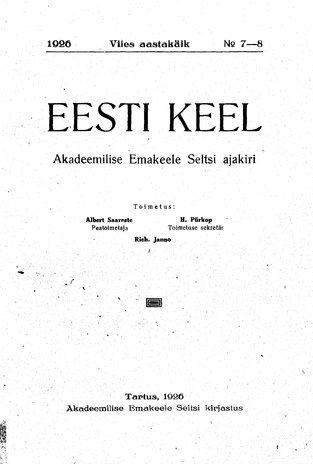 Eesti Keel ; 7-8 1926