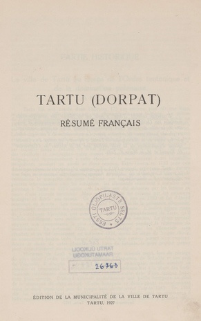 Tartu (Dorpat) : résumé français