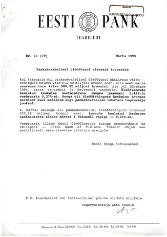 Eesti Pank : teabeleht ; 13 (79) 1995-03
