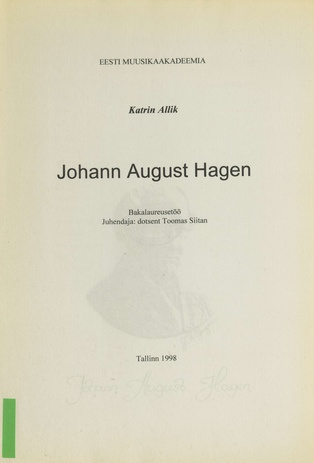 Johann August Hagen: bakalaureusetöö