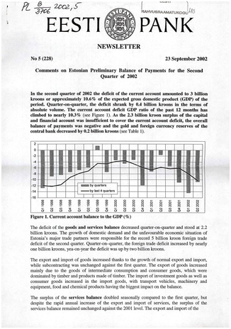 Eesti Pank : newsletter ; 5 (228) 2002-09-23