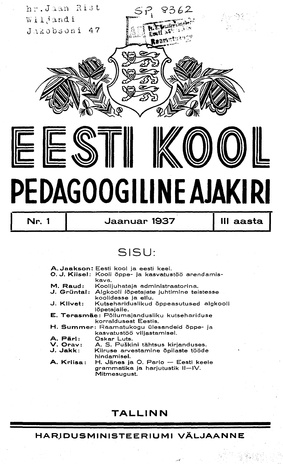 Eesti Kool ; 1 1937-01