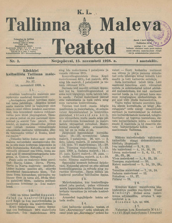 K. L. Tallinna Maleva Teated ; 3 1928-11-15