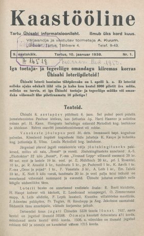 Kaastööline : Tartu Ühisabi Informatsioonileht ; 1 1938-01-10