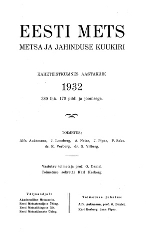Eesti Mets ; sisukord 1932