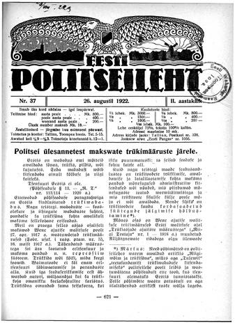Eesti Politseileht ; 37 1922
