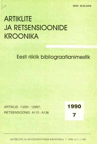 Artiklite ja Retsensioonide Kroonika = Летопись статей и рецензий ; 7 1990-07