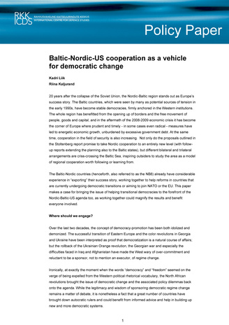 Baltic-Nordic-US cooperation as a vehicle for democratic change