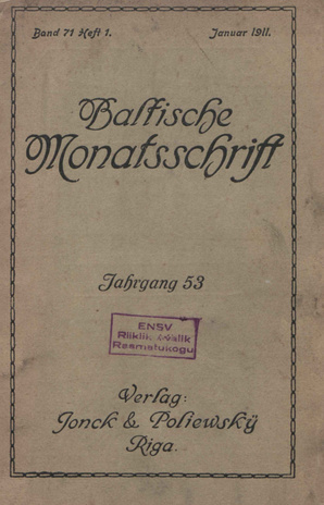 Baltische Monatsschrift ; 1 1911-01