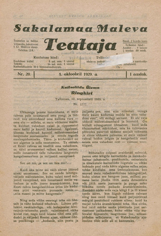 Sakalamaa Maleva Teataja ; 20 1929-10-01