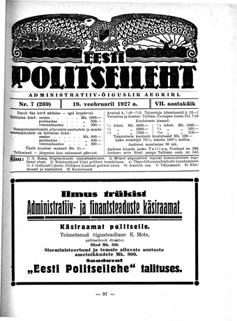 Eesti Politseileht ; 7 1927
