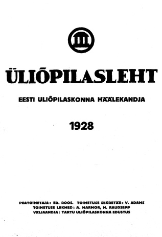 Üliõpilasleht ; sisukord 1928