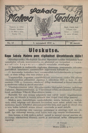 Sakalamaa Maleva Teataja ; 17 1937-11-01