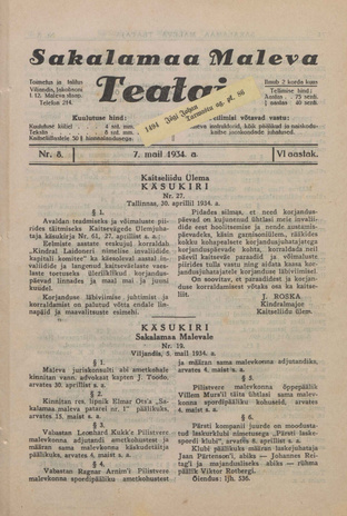 Sakalamaa Maleva Teataja ; 8 1934-05-07