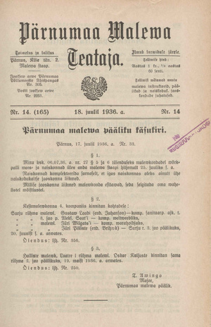 Pärnumaa Maleva Teataja ; 14 (165) 1936-07-18