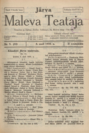 Järva Maleva Teataja ; 9 (33) 1930-05-08