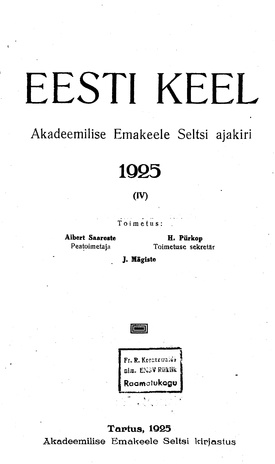 Eesti Keel ; sisukord 1925