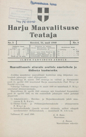 Harju Maavalitsuse Teataja ; 5 1940-05-31