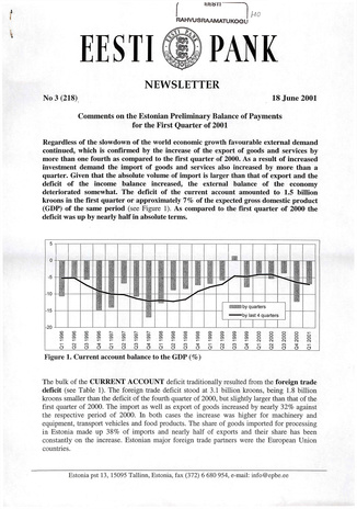 Eesti Pank : newsletter ; 3 (218) 2001-06-18