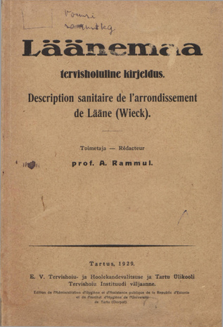 Läänemaa tervishoiuline kirjeldus = Description sanitaire de l'arrondissement de Lääne (Wieck) 