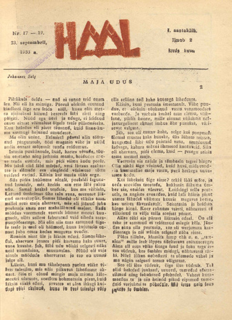 Hääl : kunsti, teaduse ja belletristika kuukiri ; 17-19 1933-09-23