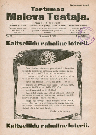 Tartumaa Maleva Teataja ; 23 1929-11-15