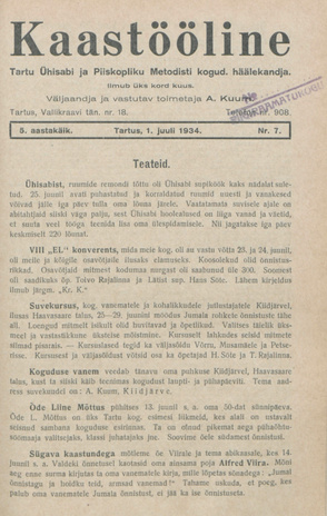 Kaastööline : Tartu Ühisabi Informatsioonileht ; 7 1934-07-01