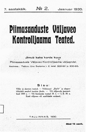 Piimasaaduste Väljaveo Kontrolljaama Teated ; 2 1930-01