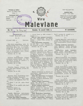 K. L. Viru Malevlane ; 12 1939-06-16