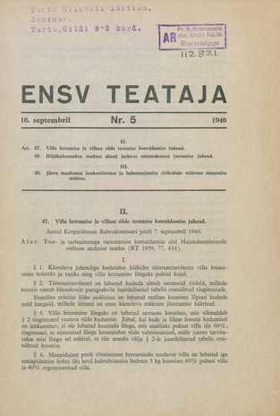 Eesti NSV Teataja ; 5 1940-09-10