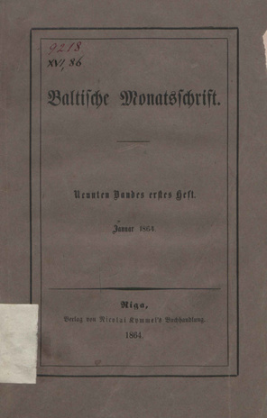 Baltische Monatsschrift ; 1 1864-01