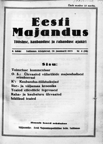 Eesti Majandus ; 4 (98) 1925-01-20