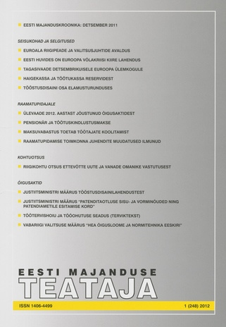 Eesti Majanduse Teataja : majandusajakiri aastast 1991 ; 1 (248) 2012