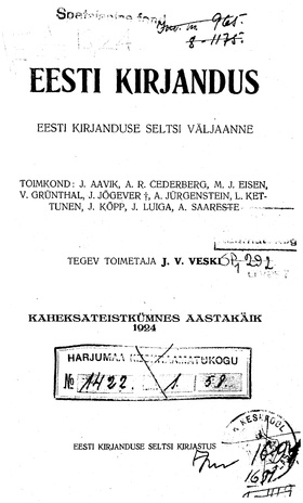 Eesti Kirjandus ; sisukord 1924