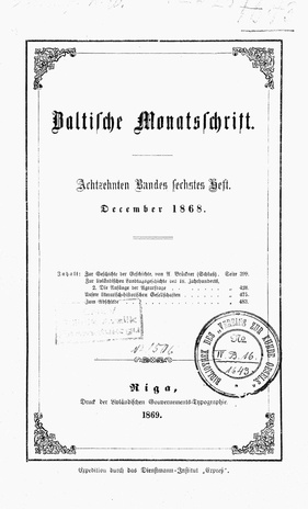 Baltische Monatsschrift ; 6 1868-12
