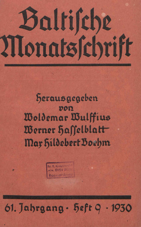 Baltische Monatsschrift ; 9 1930