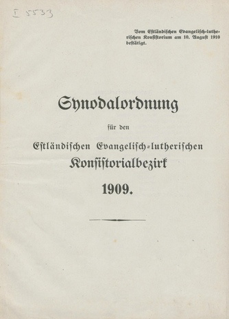 Synodalordnung für den Estländischen Evangelisch-Lutherischen Konsistorialbezirk 1909