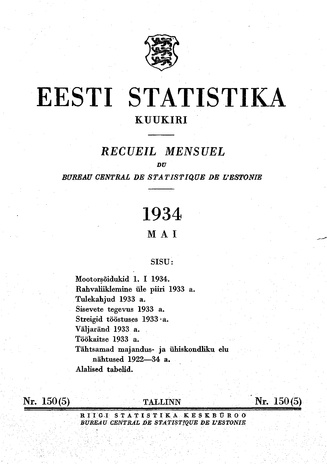 Eesti Statistika : kuukiri ; 150 (5) 1934-05