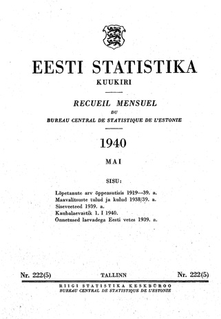 Eesti Statistika : kuukiri ; 222 (5) 1940-05