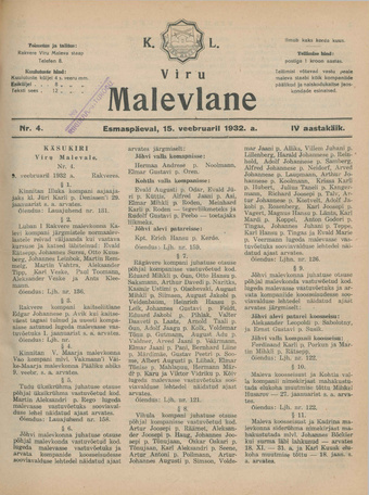 K. L. Viru Malevlane ; 4 1932-02-15