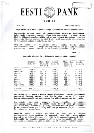 Eesti Pank : teabeleht ; 59 1994-10