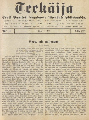 Teekäija : Eesti Baptisti Koguduse Ühenduse häälekandja ; 9 1923-05-01