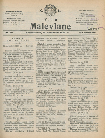 K. L. Viru Malevlane ; 24 1936-11-16